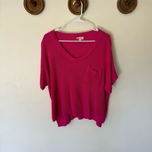 eesome hot pink oversized v neck crochet knit short sleeve sweater size small